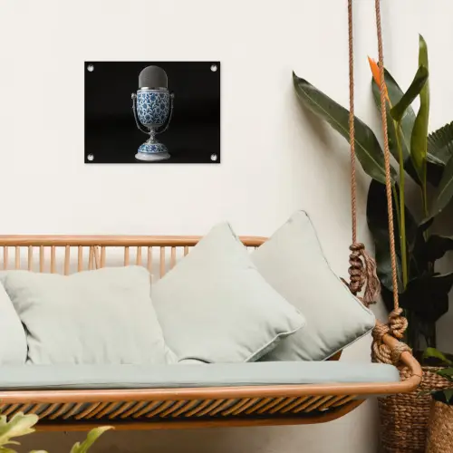 Microfoon - Delfts blauw - Muziek tuinposter los doek klein -sfeer7