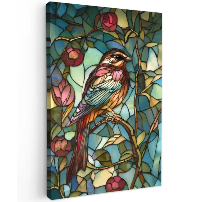 Vogel - Tak - Rozen - Mozaïek canvas 2cm klein -z3d