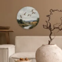 Eenden - Rivier - Landschap - Vlucht - Nostalgisch Wandcirkel kunststof plaat 5mm dik klein -sfeer1