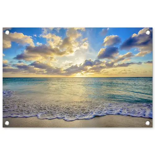 Zee - Strand - Wolken - Zon tuinposter los doek klein -3d