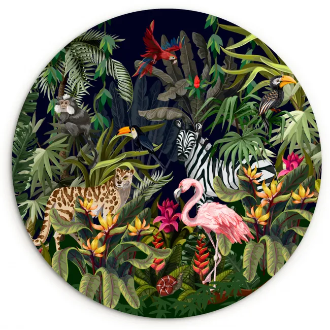 Jungle dieren - Natuur - Jongens - Meisjes - Flamingo - Zebra Wandcirkel kunststof plaat 5mm dik klein -3d