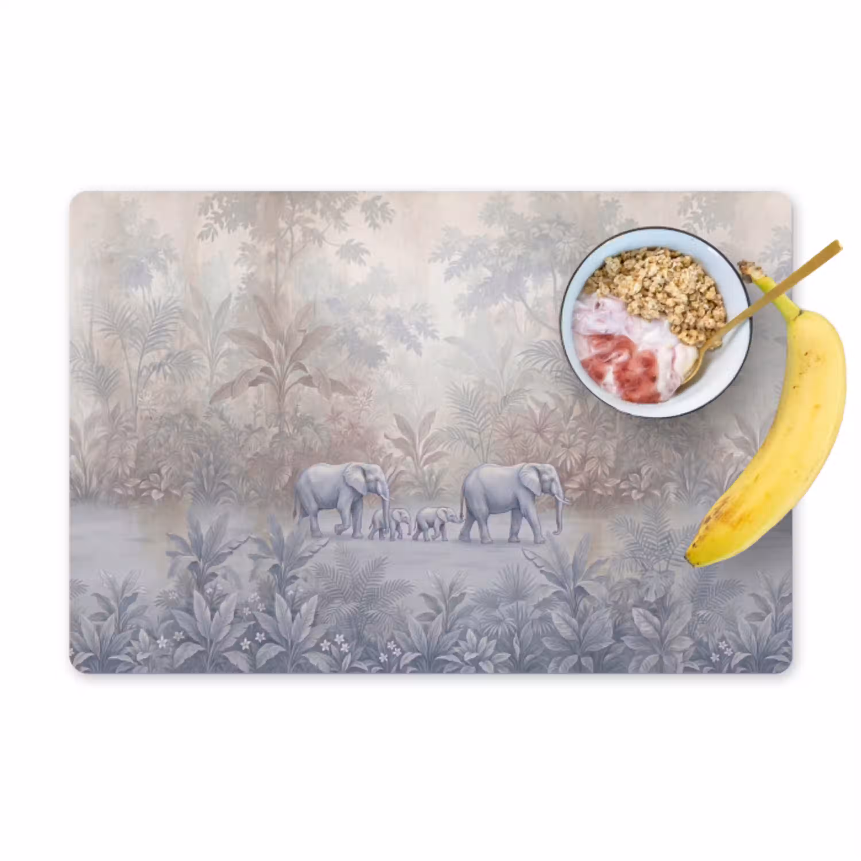 Olifant - Familie - Jungle - Illustratie - Grijs Placemat vinyl groot -zzzproduct_Kitchenyeah-website