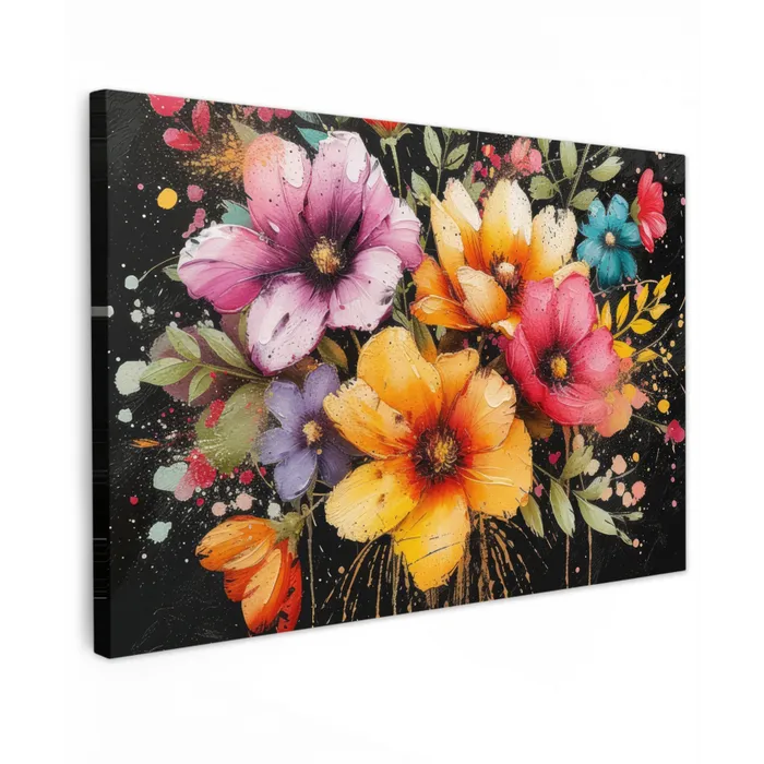 Bloemenpracht op Zwarte Achtergrond Tuinposter op houten frame 2 cm dik klein -3d