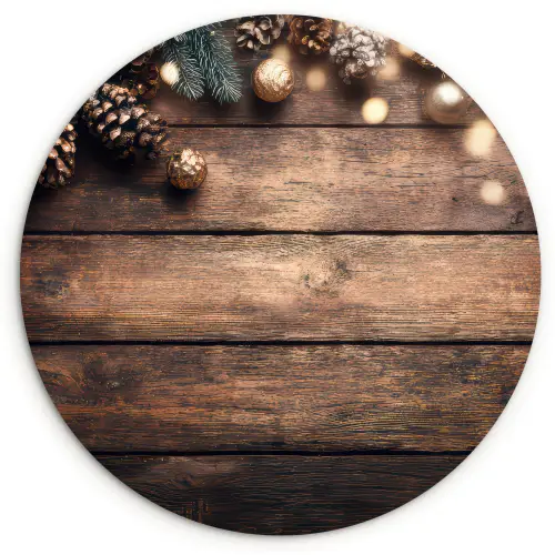 Kerstdecoratie - Houten - Dennenappel - Bruin Wandcirkel kunststof plaat 5mm dik klein -3d