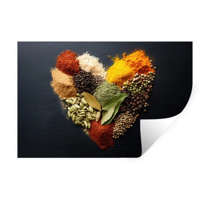 Specerijen - Mix - Hartvorm - Zwart Muursticker klein -3d
