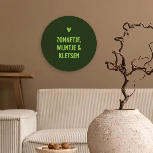 Donkergroen - Quote - Zon - Zomer Wandcirkel plexiglas klein -sfeer1