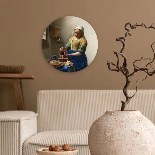 Het melkmeisje - Kunst - Oude meesters - Vermeer Wandcirkel kunststof plaat 5mm dik klein -sfeer1