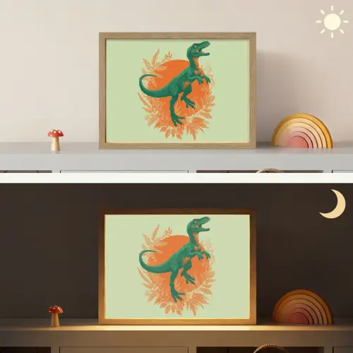 Dinosaurus - Groen - Planten - Cirkel Light Box met batterij (Wandlamp kind) middel -sfeer3_kind