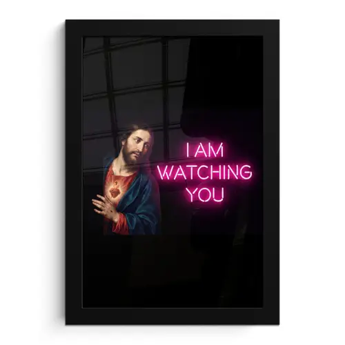 Man - Tekst - Neon fotolijst zwart zonder passe partout klein -3d