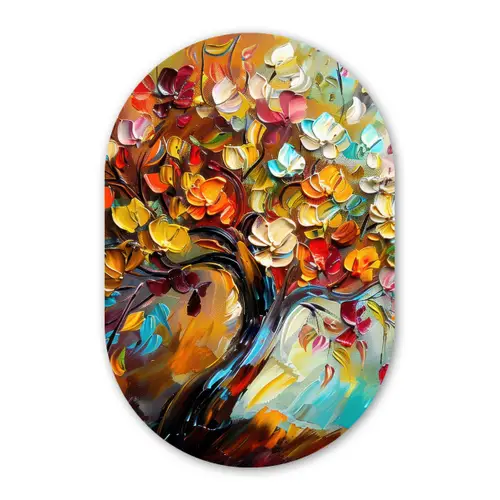 Boom - Abstract - Kleurrijk - Bloemen Wandcirkel Ovaal Forex klein -3d