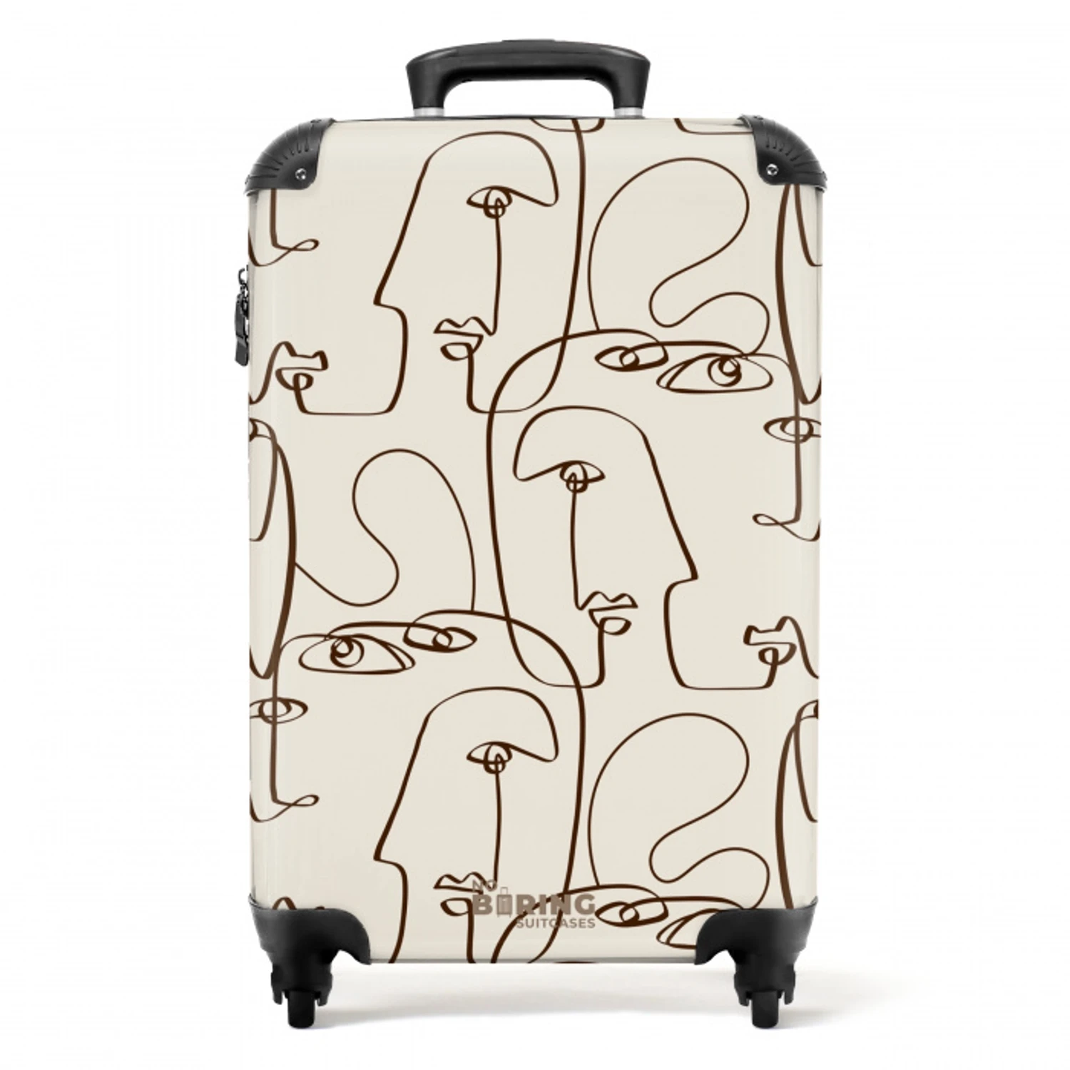 Gezichten in bruine lijn op beige achtergrond NBS - Handbagage koffer - Volwassenen Unisex middel -productfoto_recht