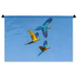 Papagaai - Vliegen - Blauw - Geel Wandkleed katoen middel -zz3d