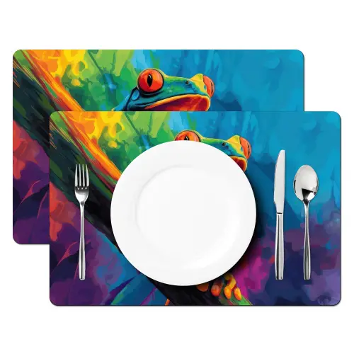 Kikker - Felgekleurd - Tak - Regenboog Placemat vinyl groot -zzsfeer2_Kitchenyeah-website