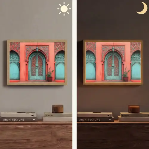 Lantaarn - Deur - Turquoise Light Box met batterij (Wandlamp) middel -sfeer3