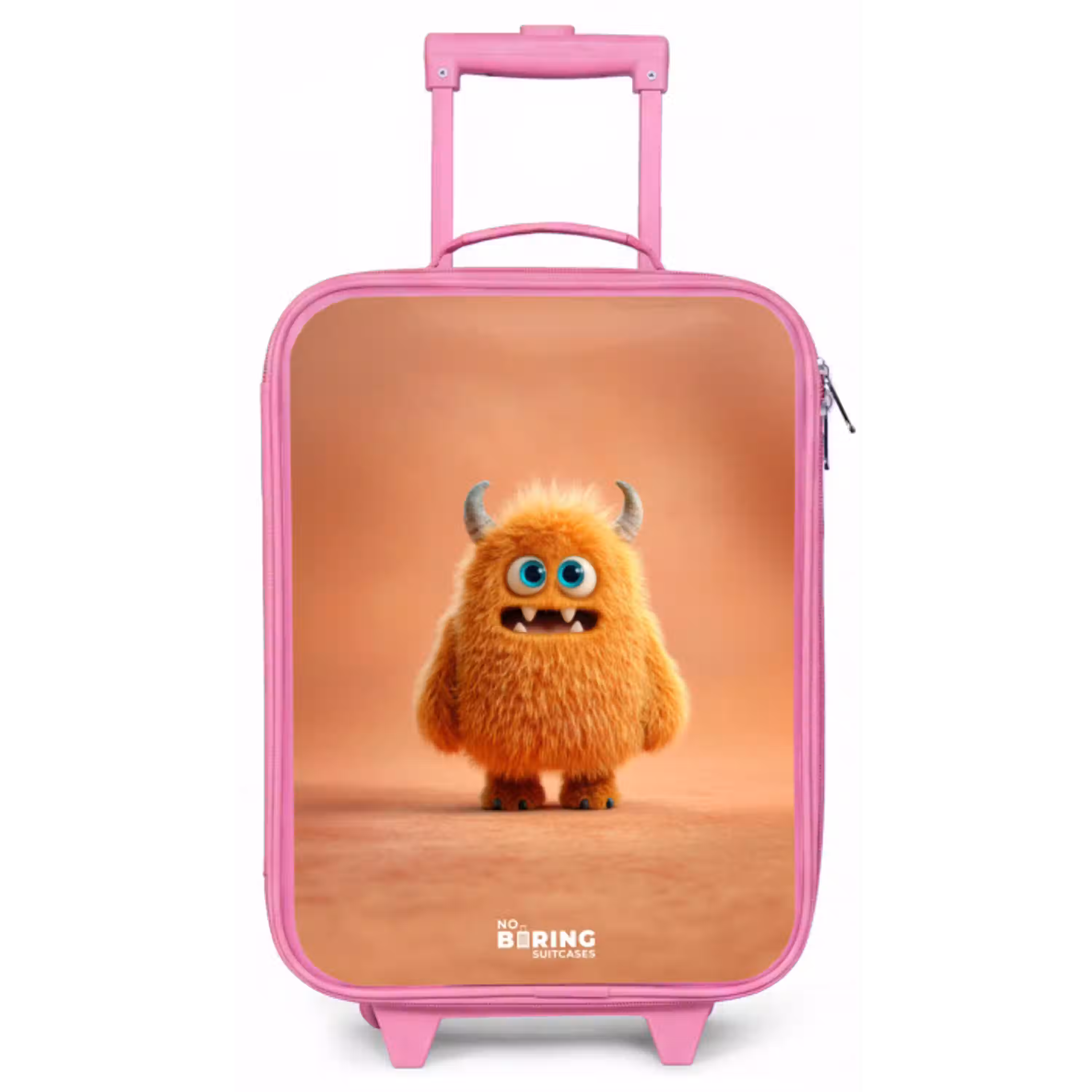 Oranje Pluizig Monster met Hoorns Kinderkoffer - Roze klein -zz3dotto