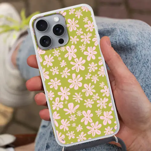 Bloemen - Roze - Getekend - Patroon Hoesje iPhone 16 Pro Max met koord klein -sfeer3