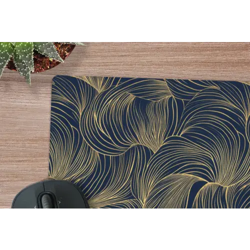 Abstract - Lijnen - Blauw - Goud muismat rubber klein 262 -closeup