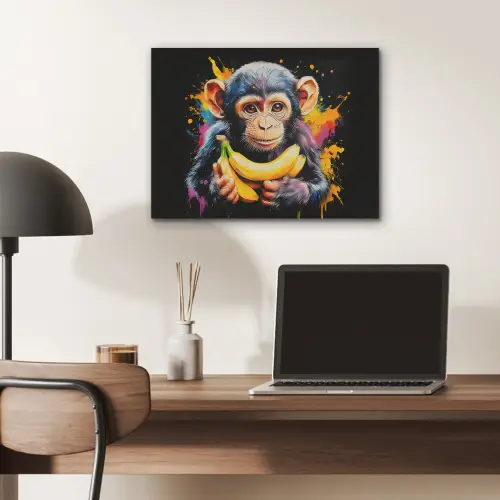 Aap - Graffiti - Kleurrijk - Bananen - Modern PET vilt klein -sfeer5