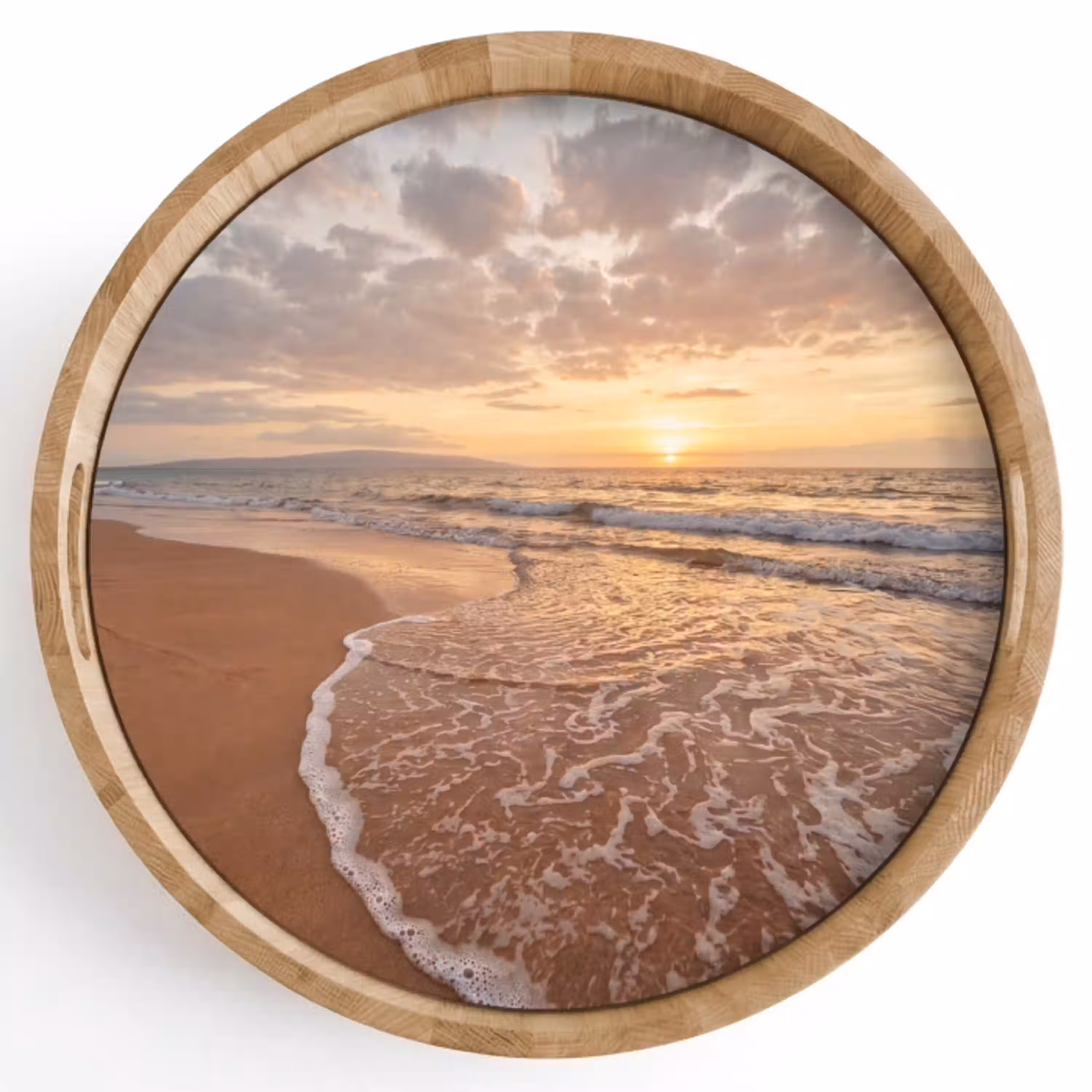 Zee - Kustlijn - Wolken - Landschap - Oranje Dienblad Rond middel -z3d_shopping