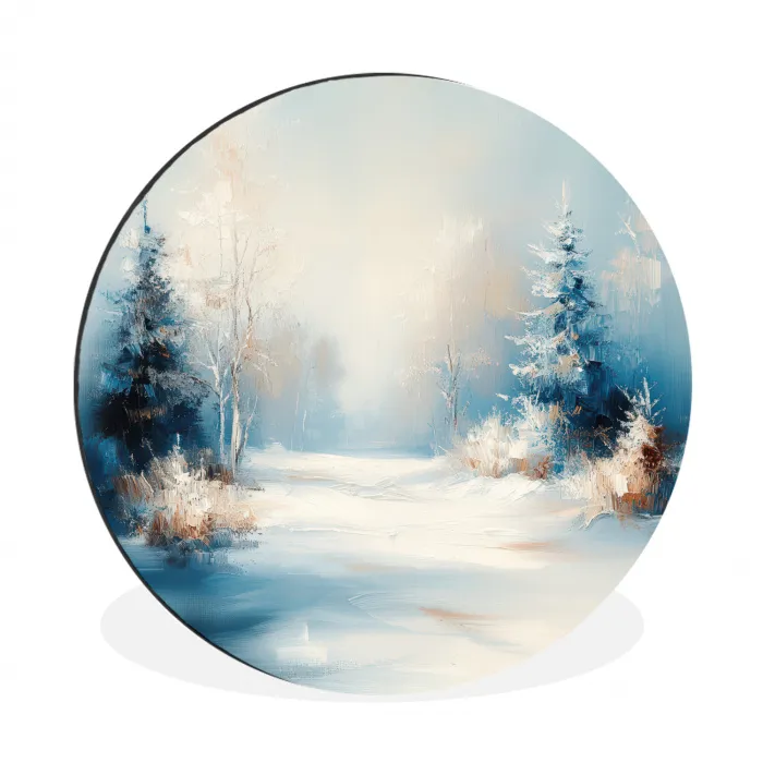 Bos - Winter - Natuur - Abstract - Sneeuw Wandcirkel aluminium klein -3d