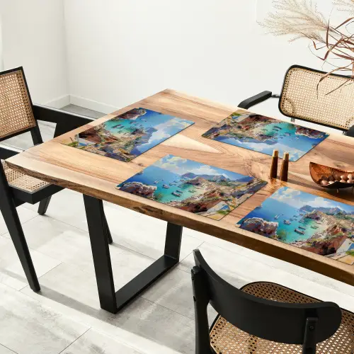 Kustdorp - Schilderij - Rotsen - Boten Placemat vinyl groot -zzsfeer4_Kitchenyeah-website