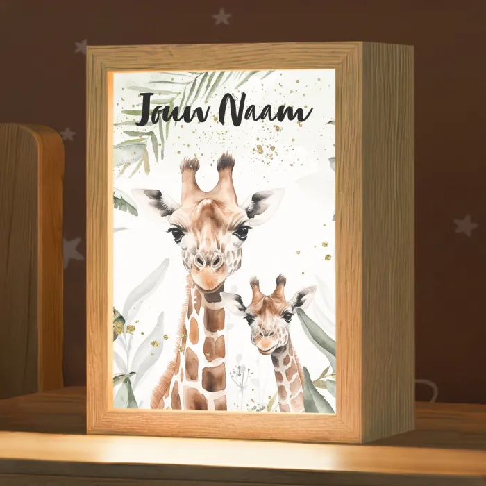 Giraffe - Bladeren - Kinderen - Dieren - Jungle Light Box met kabel (Kinderlampje) klein -zzz_3d_website