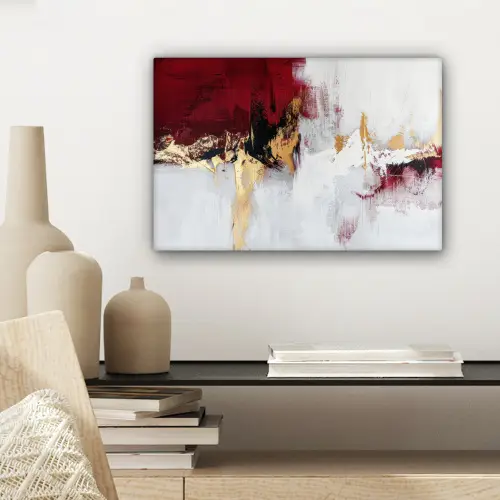 Rood - Marmer - Abstract - Goud - Modern canvas 2cm klein -sfeer6