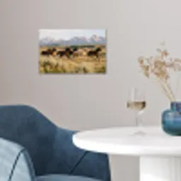 Paarden - Kudde - Bergen - Vrijheid - Wild poster papier klein -sfeer3
