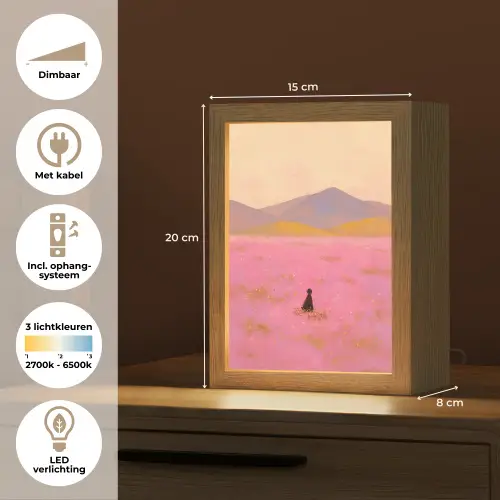 Bloemenweide - Heuvels - Silhouet - Roze Light Box met kabel (Tafellamp) klein -USP_NL