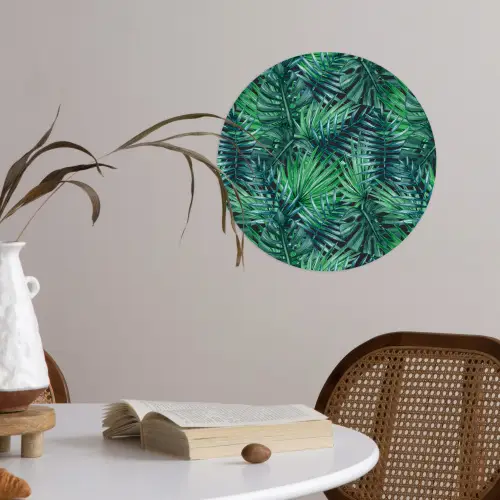 Blauw - Palmbladeren - Afsnijding Wandcirkel behangsticker klein 186 -sfeer3