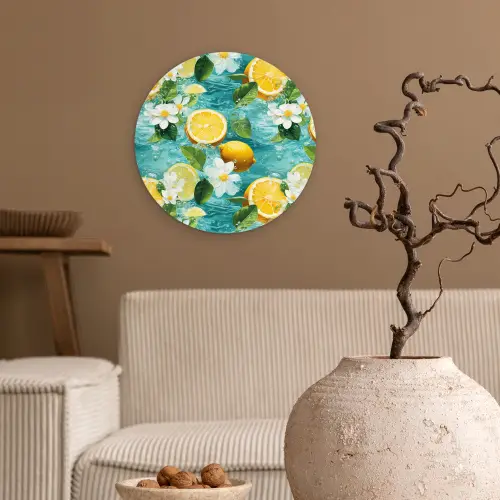 Citroen - Bloemen - Bruisend - Water Wandcirkel plexiglas klein 852 -sfeer1