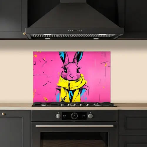 Konijn - Felroze - Sjaal - Abstract keuken achterwand spatscherm klein -sfeer1