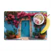 Deur - Hout - Bloemen - Blauw Placemat vinyl groot -zzzproduct_Kitchenyeah-website