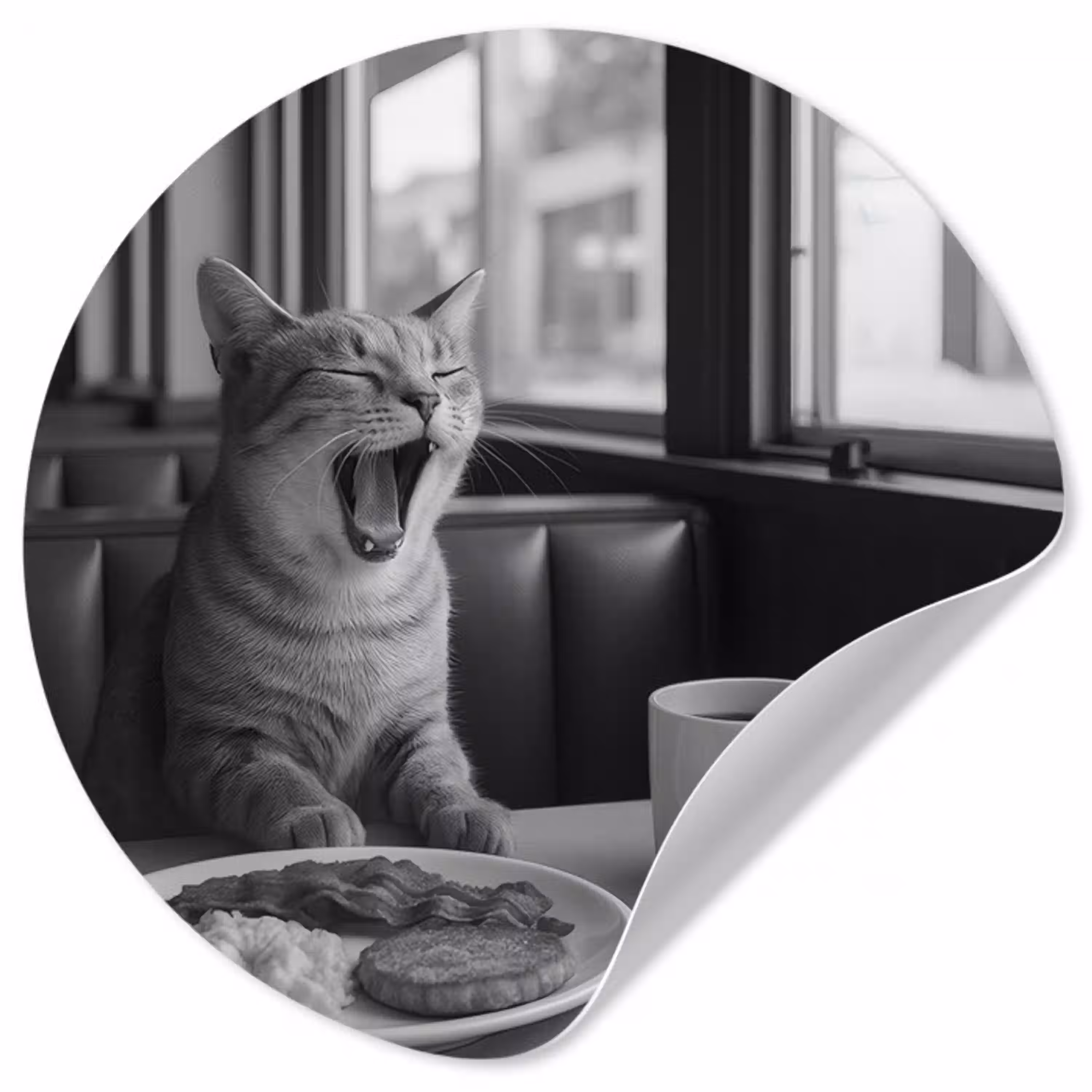 Kat - Koffie - Brood - Zwart Wandcirkel behangsticker klein -3d