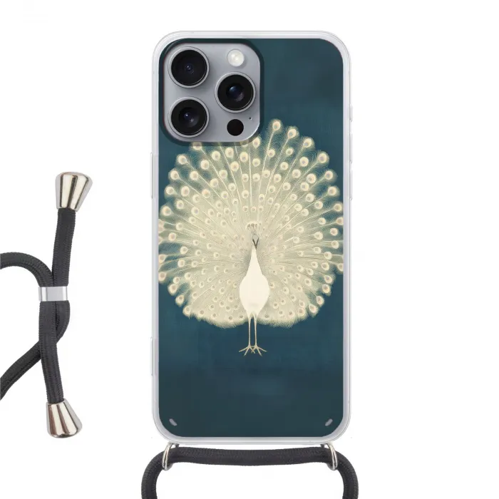 Vogel - Blauw - Vintage Hoesje iPhone 16 Pro Max met koord klein -3d
