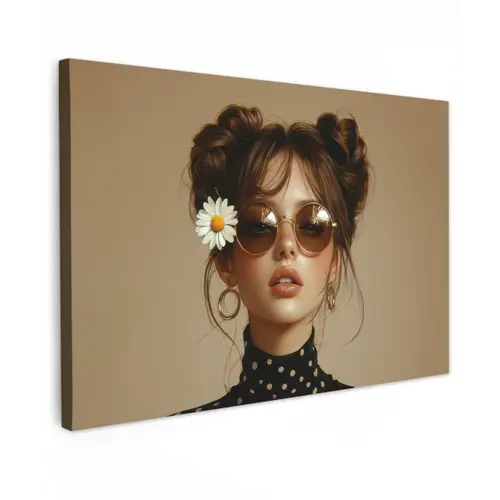 Vrouw - Beige - Bloem - Modern - Portret Tuinposter op houten frame 2 cm dik klein -3d