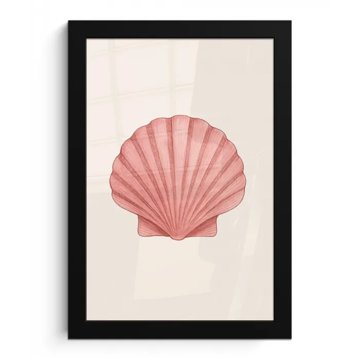 Schelp - Roze - Ribbels fotolijst zwart zonder passe partout klein -3d