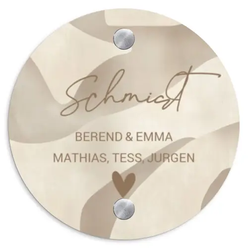 Beige organisch - Sierlijk Naambord Rond klein -3d