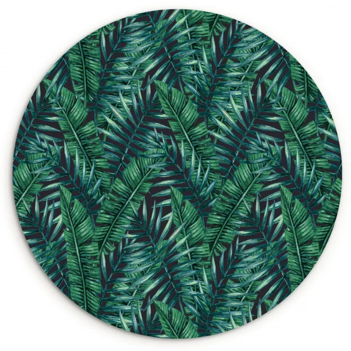 Palmbladeren - Blauw - Tint - Zwart Wandcirkel kunststof plaat 5mm dik klein 188 -3d