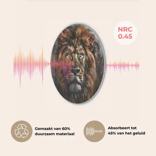 Leeuw - Dieren - Portret - Zwart - Luxe Akoestische PET Vilt - Rond klein -USP_NL