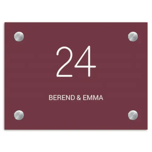 Bordeauxrood - Klassiek Naambord Rechthoek middel -3d