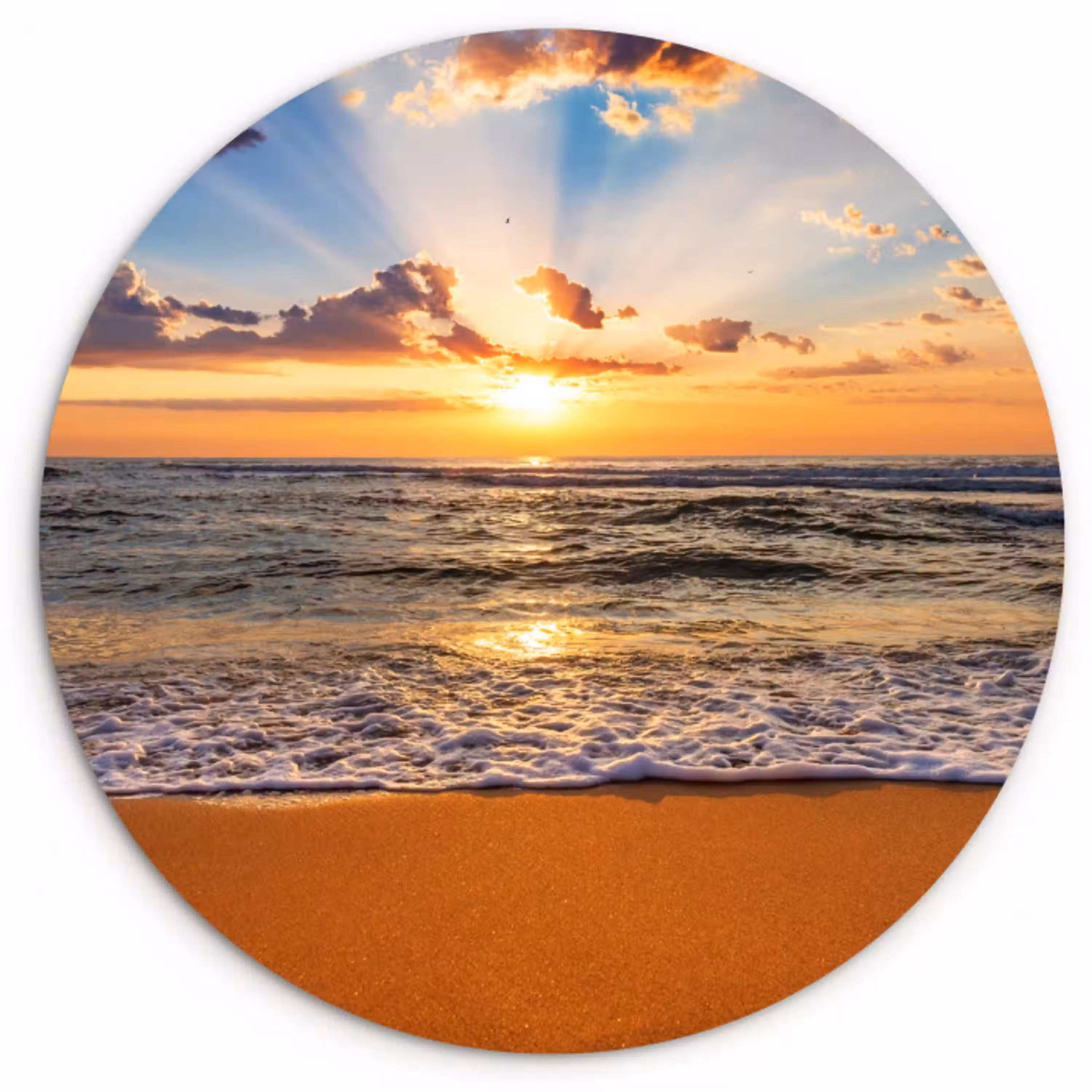 Strand - Zonsondergang - Zee - Wolken - Horizon Wandcirkel kunststof plaat 5mm dik klein -3d