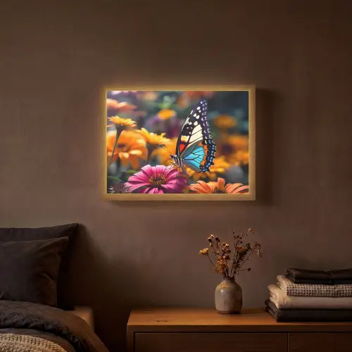 Vlinder - Dier - Kleurrijk - Bloemen - Natuur Light Box met batterij (Wandlamp) middel -sfeer4