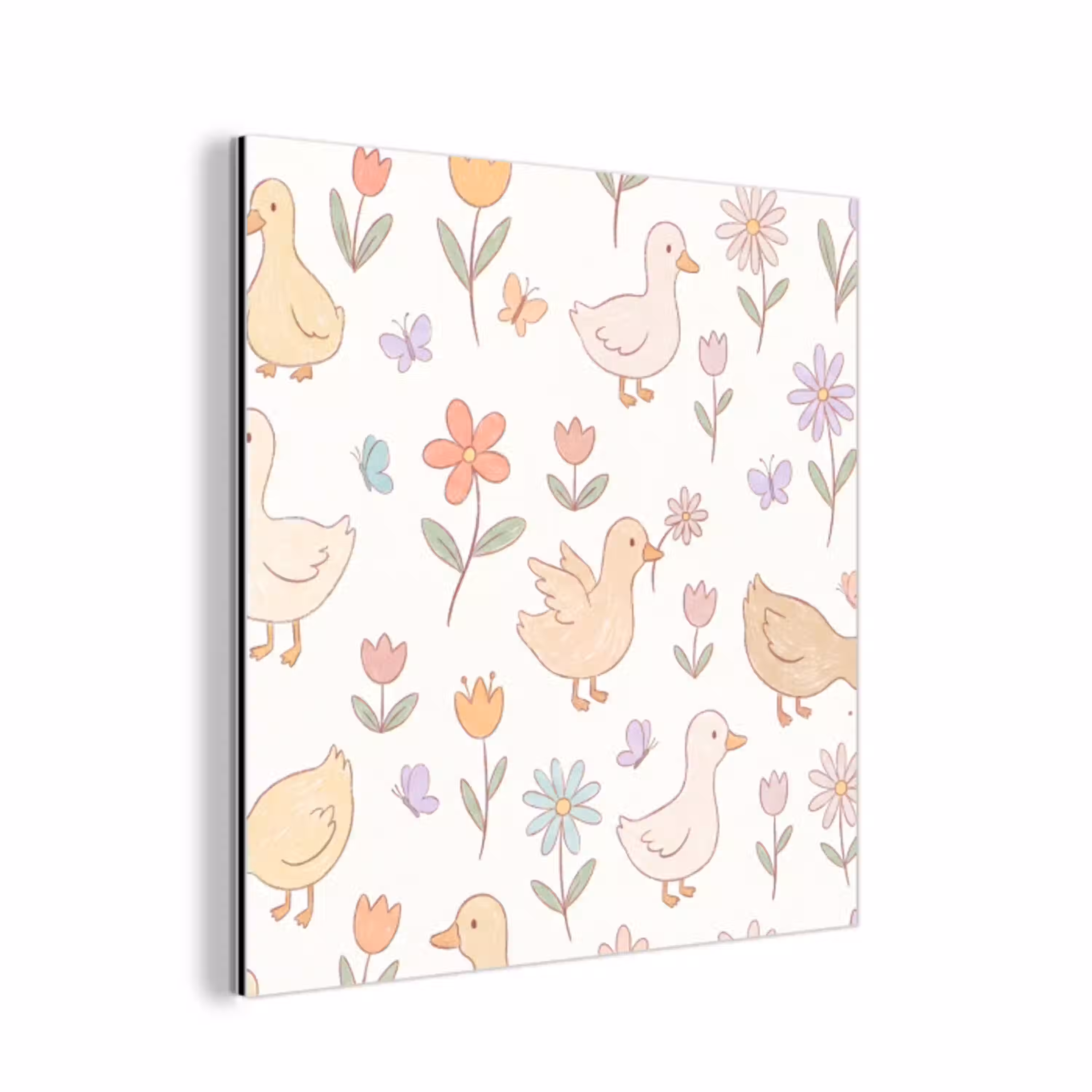 Vogel - Bloemen - Patroon - Pastel - Dieren aluminium wit klein -3d