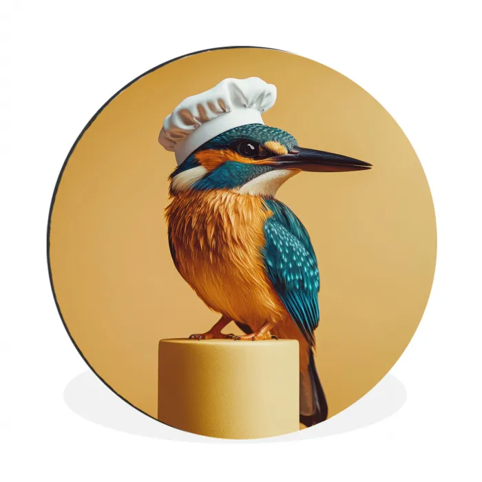 Ijsvogel - Pilaar - Koksmuts - Vogel Wandcirkel aluminium klein -3d