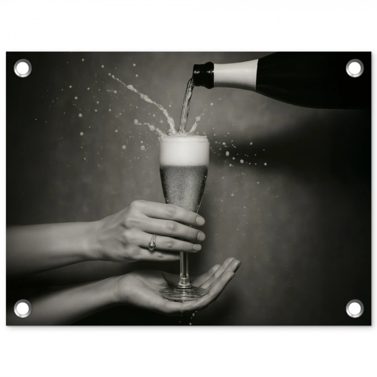 Champagnefles - Glas - Minimalistisch - Spetters tuinposter los doek klein -3d