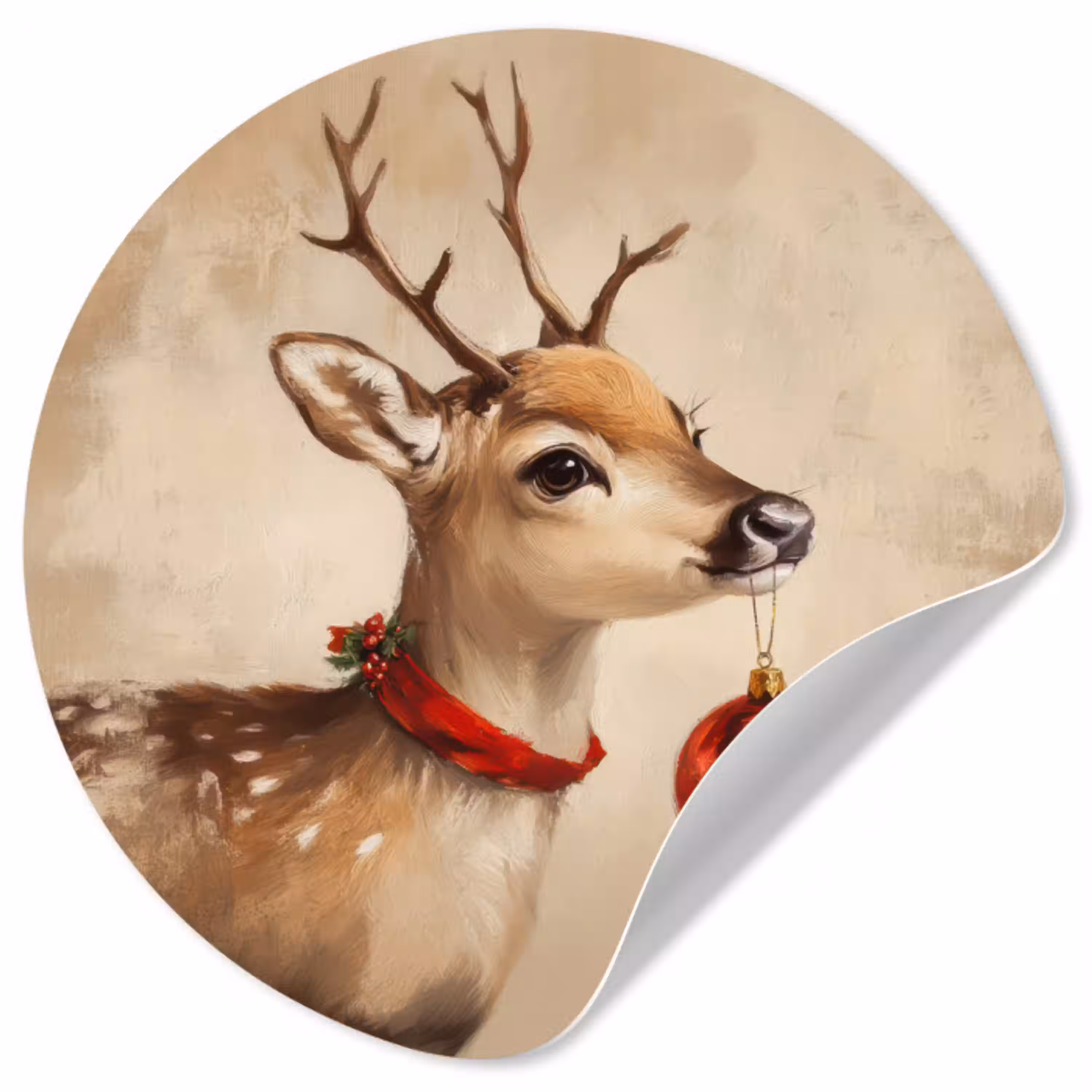 Kerst - Hert - Gewei - Kerstbal - Rendier Wandcirkel behangsticker klein -3d