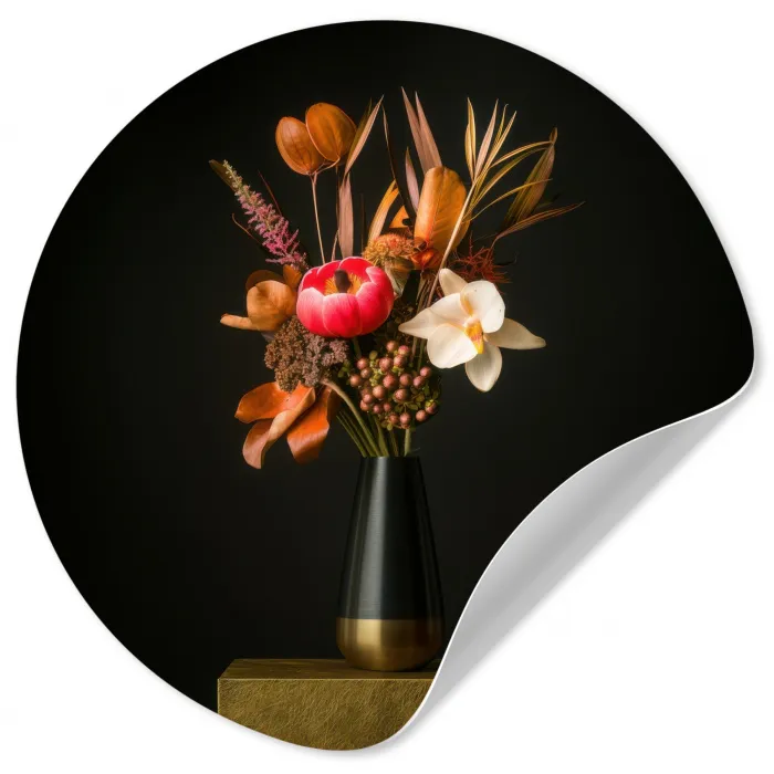 Boeket - Oranje - Gouden - vaas Wandcirkel behangsticker klein -3d