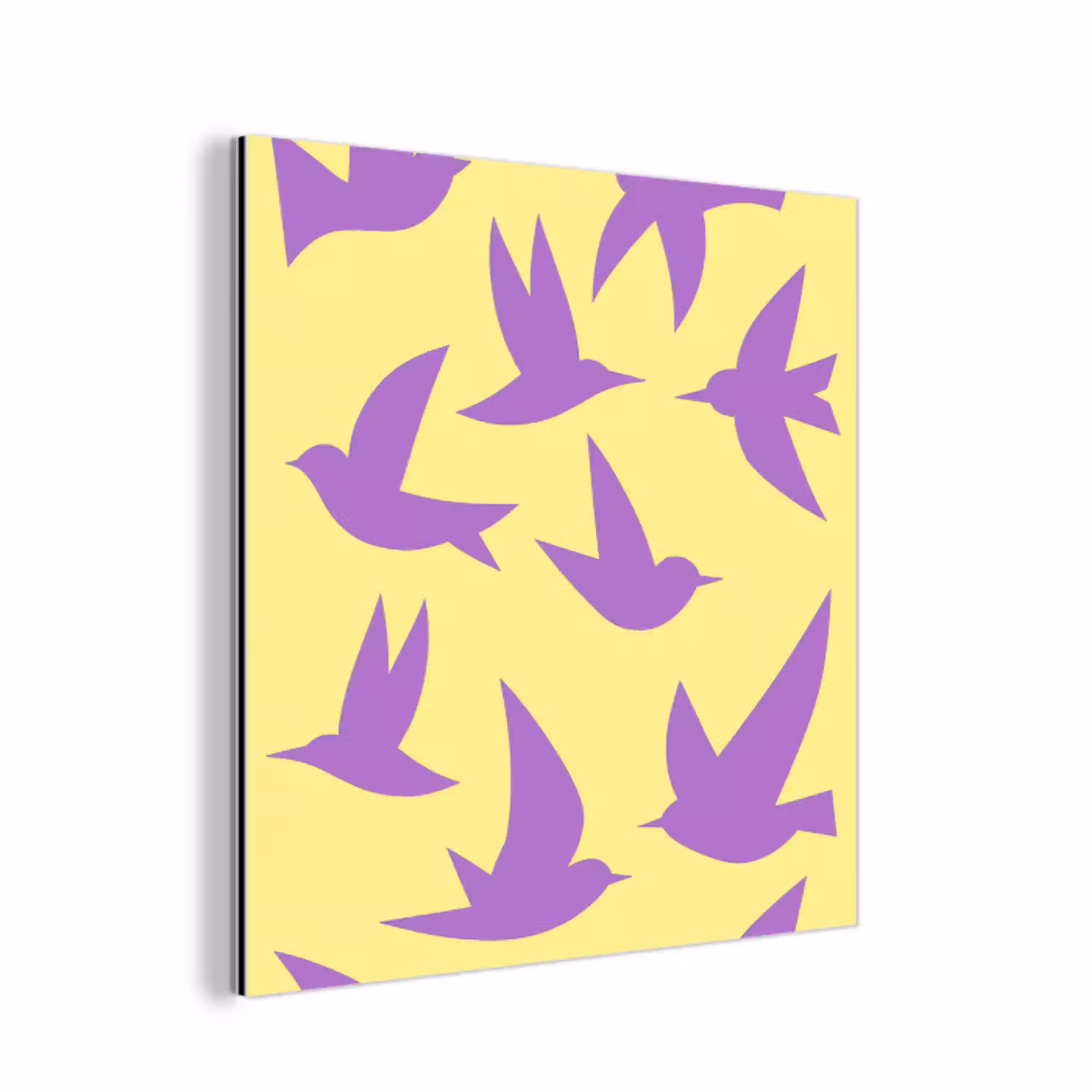 Vogels - Cirkel - Geel - Beweging aluminium wit klein -3d