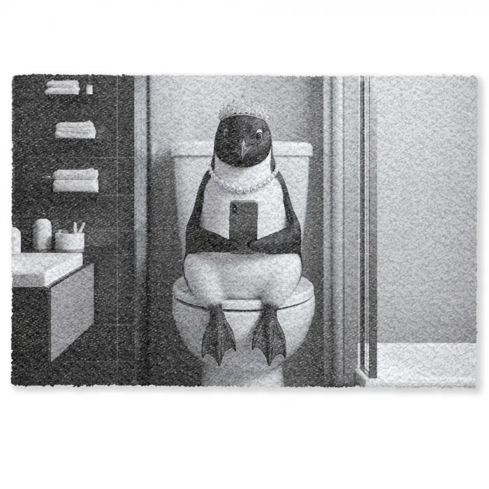 Pinguïn - Telefoon - Toilet - Zwart - Wit Deurmat klein -zkaufland3d